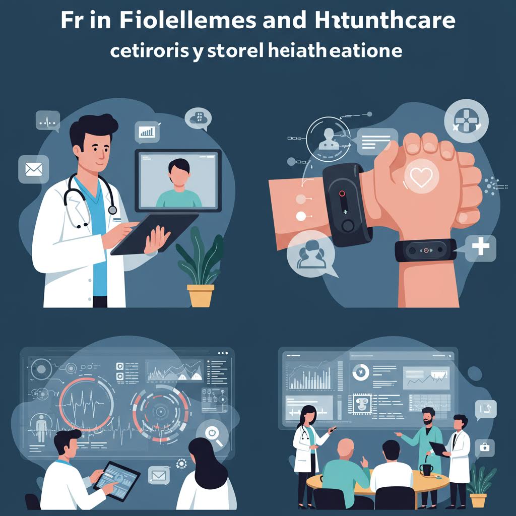 스마트 헬스케어와 원격 진료를 주제로 한 의학 일러스트
