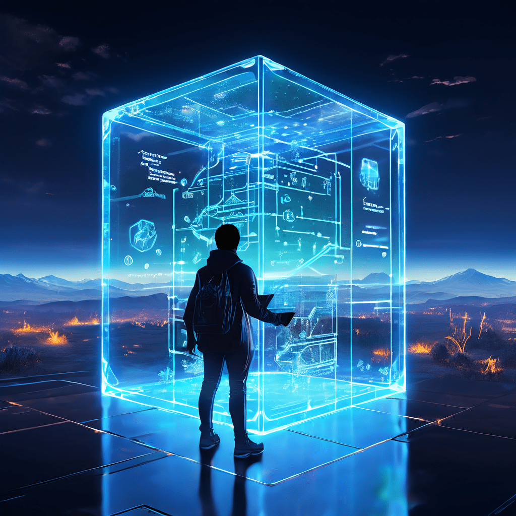 실용적인 전략이 적힌 지도를 들고 빛나는 격리 큐브에서 밝고 열린 세상으로 나아가는 모습이 개인적 성장과 새로운 시작을 상징적으로 표현하고 있습니다.