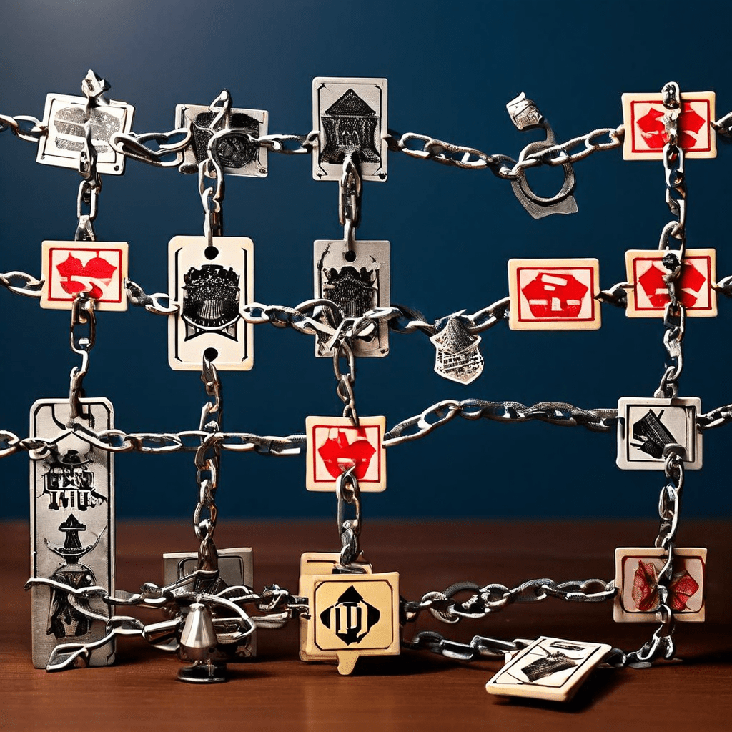 계층적 직장 명찰로 연결된 "승부조작"과 "직무방해"라 적힌 도미노가 차례로 넘어가는 모습이다.