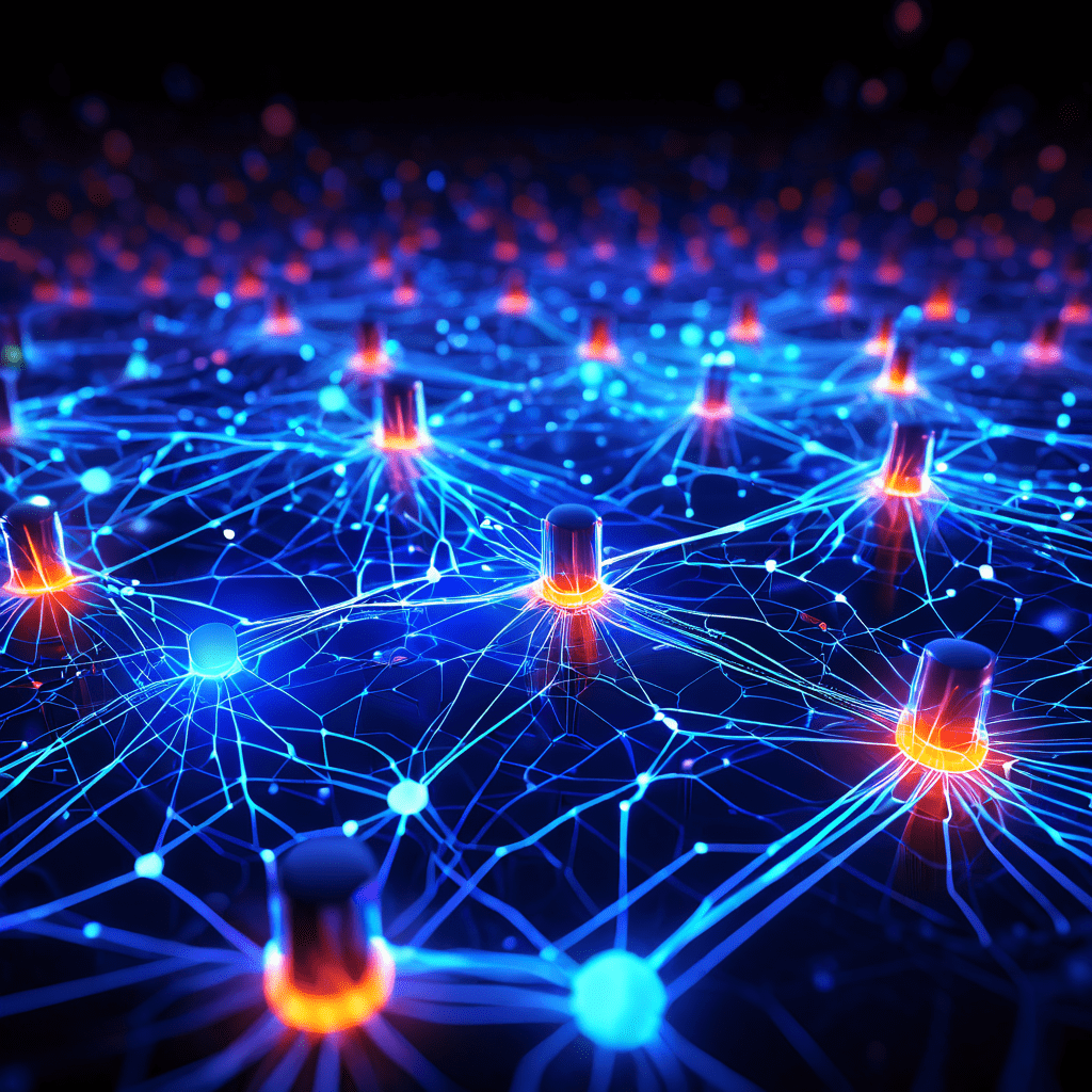 온라인 환경 내에서 신호와 상호작용이 어떻게 강화되는지를 시각화한, 빛나는 노드와 활기찬 연결선으로 구성된 디지털 네트워크 개념도입니다.