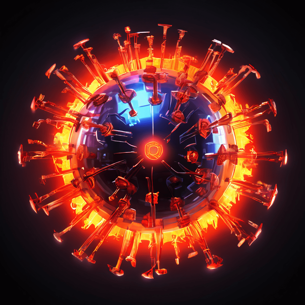 온라인 게임 채팅과 포럼을 통해 확산되는 빛나는 디지털 바이러스가 플레이어 아바타를 오염된 데이터로 감염시키는 사이버 보안 위협을 상징적으로 묘사한 이미지입니다.