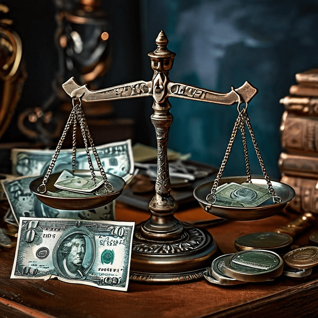 저울 한쪽에는 돈과 사기 표시가, 다른 쪽에는 시민의 핵심 권리를 보호하는 방패가 올려진 모습이다.