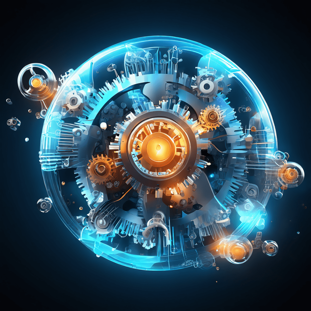 맞춤형 콘텐츠 버블 속 사용자를 고립시키는 알고리즘의 핵심을 상호 연결된 복잡한 기어와 필터로 시각화한 디지털 메커니즘 이미지입니다.