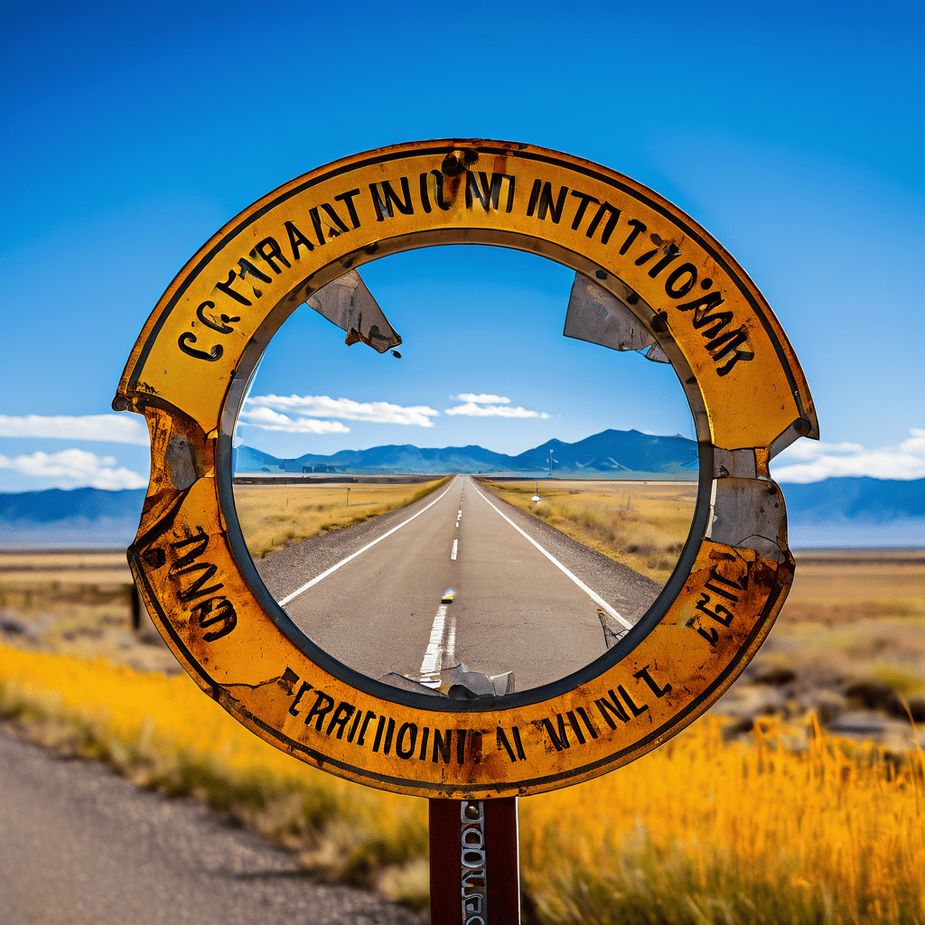 완벽한 안전 기록 카운터를 자랑하는 도로 표지판이지만, 가장자리가 갈라지고 빛바래 있으며 확대경으로 본 미세한 경고문은 데이터의 한계를 드러내고 있습니다.