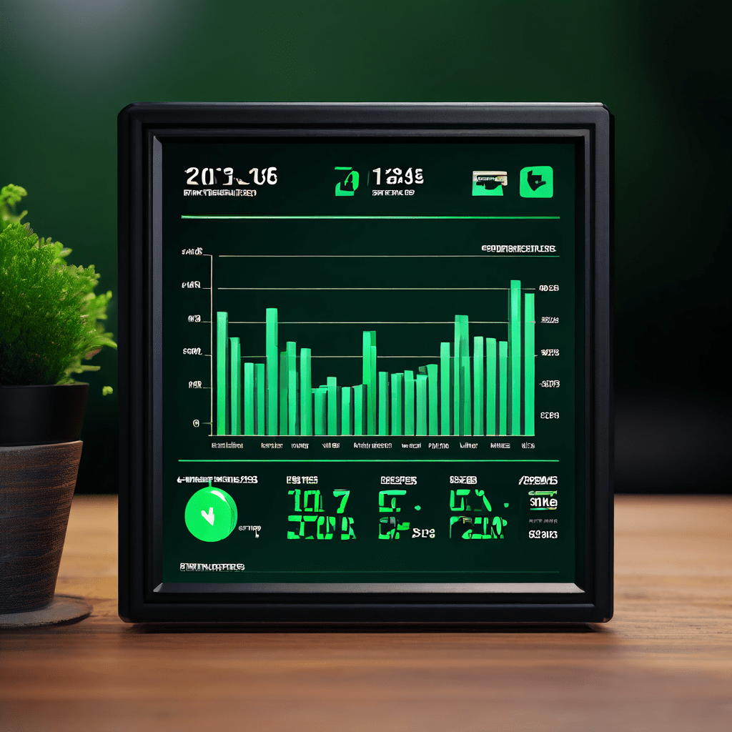 사용자 검토를 위해 측정 가능하고 검증된 성과 데이터를 한눈에 확인할 수 있도록 상승하는 수치와 초록색 체크 표시가 있는 명확한 대시보드 또는 계기판