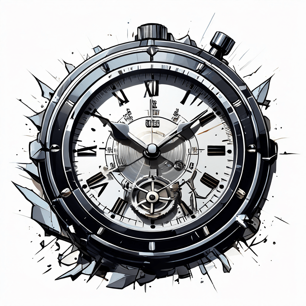 신뢰성과 지속성을 상징하는 초점이 맞춰진 메트로놈과 깨진 스톱워치의 대비를 통해 속도보다 꾸준함의 가치를 강조하는 개념적 이미지입니다.