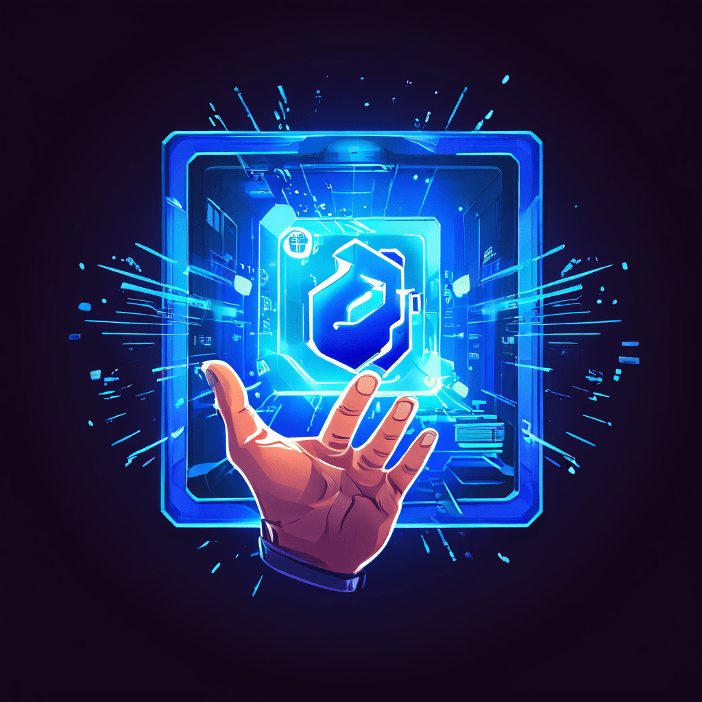 온라인 게임 관리자가 방해 행위를 하는 플레이어의 아이콘을 디지털 손으로 강제 퇴장시키며 게임 운영 권한과 공정한 환경 유지를 시각적으로 표현한 이미지입니다.