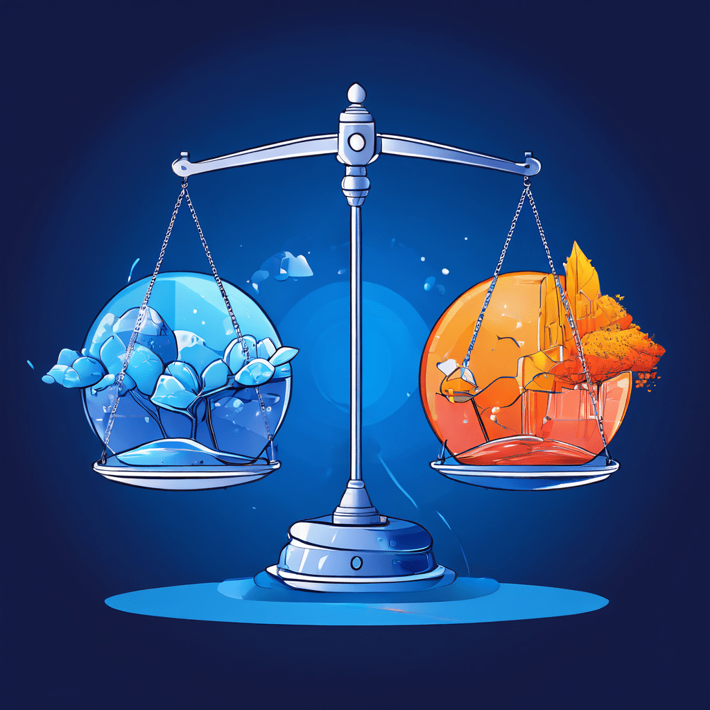 전문가가 운영상의 이점과 주의 사항을 저울에 올려 신중하게 비교 평가하는 모습을 상징적으로 표현한 일러스트 이미지입니다.