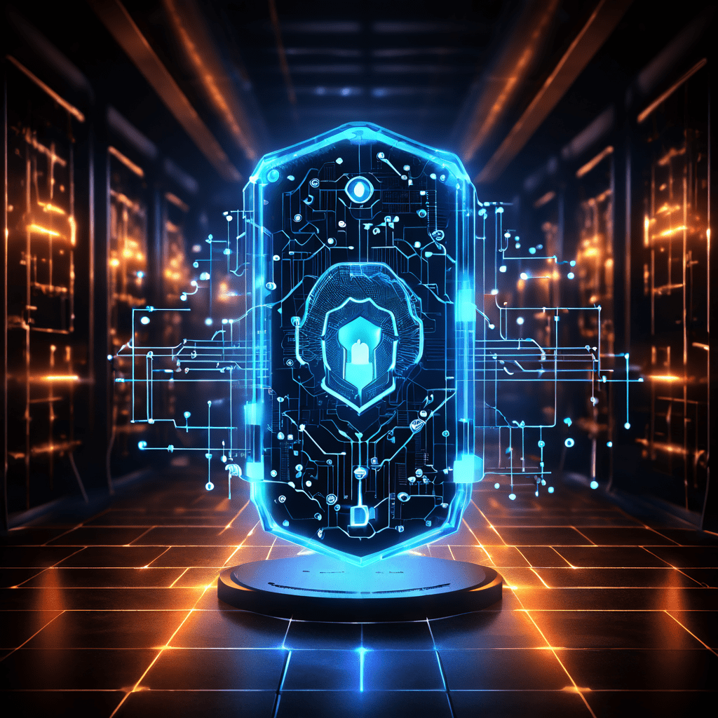 기술적 설계도와 보안 아이콘이 배경에 배치된 채로, 빛나는 네트워크 경로를 통해 안전하게 암호화된 데이터 패킷이 전송되는 과정을 시각화한 이미지입니다.