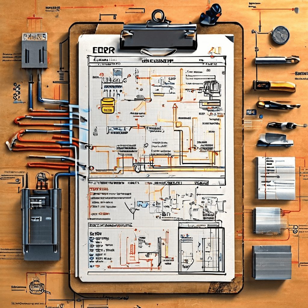 시스템 안정성 점검 과정을 상징하는 클립보드의 체크리스트가 에러 감지 및 중복성 항목을 확인한 상태로 정밀한 회로도 배경 위에 겹쳐져 있는 모습입니다.