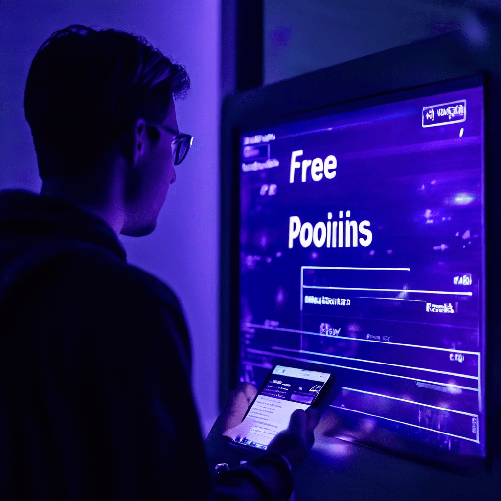 무료 포인트를 제공한다는 배너가 화면에 강조된 상태에서 개인정보 입력을 요구하는 디지털 양식 앞에 망설이는 사용자의 모습을 담은 이미지입니다.