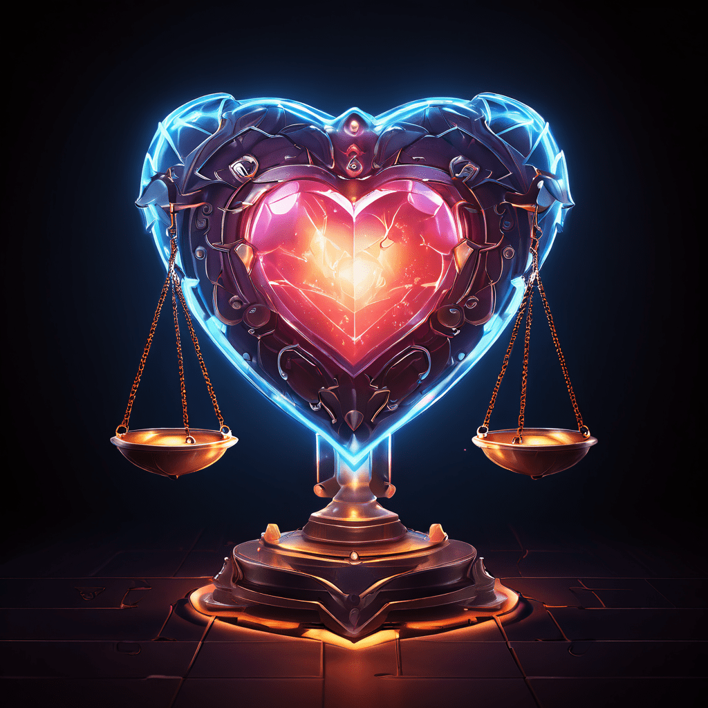 사용자 신뢰와 경험 간의 균형이 무너지는 상황을 상징적으로 표현한 이미지로, 한쪽으로 기울어진 저울 위에 빛나는 심장과 방패가 각각 올려져 있습니다.