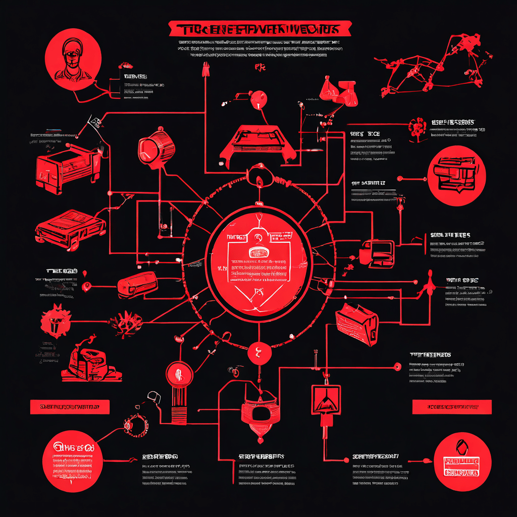 사기성 송금 사기 방지를 위한 상세한 인포그래픽 플로우차트로, 속임수성 세부사항을 확대경으로 분석하고 경고 아이콘으로 위험을 강조합니다.