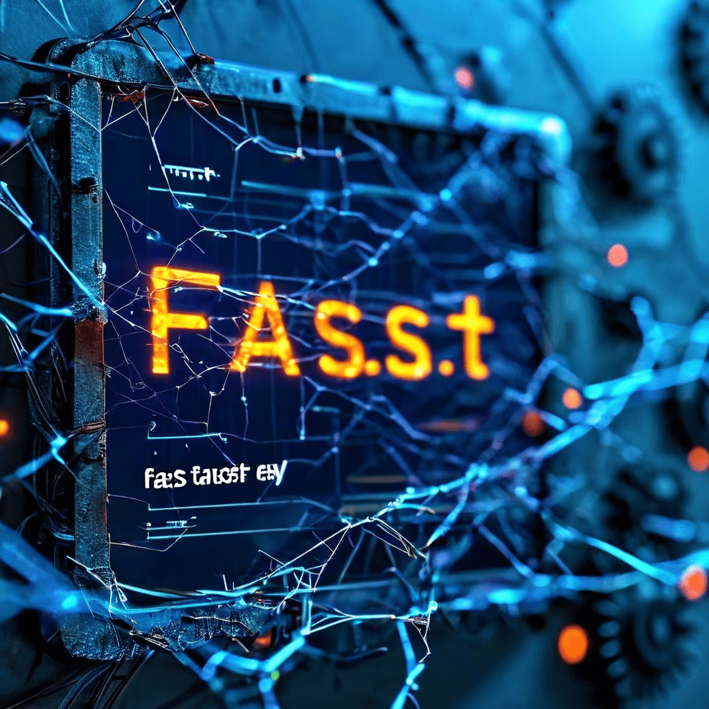 3번째 이미지는 빠르고 쉬운 서비스 약속과 달리 실제로는 복잡한 기술적 구조를 가진 서비스의 이중성을 상징적으로 보여줍니다. 깨진 태블릿 화면 한쪽에는 '빠름', '쉬움' 같은 키워드가 빛나고 반대편에는 기