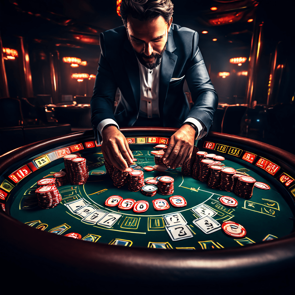 카지노에서 잭팟에 당첨된 도박꾼이 환호하는 순간, 배팅 한도 표지판이 갑자기 낮아지며 그 아래에 숨겨진 함정 메커니즘이 드러나는 순간을 포착한 이미지입니다.