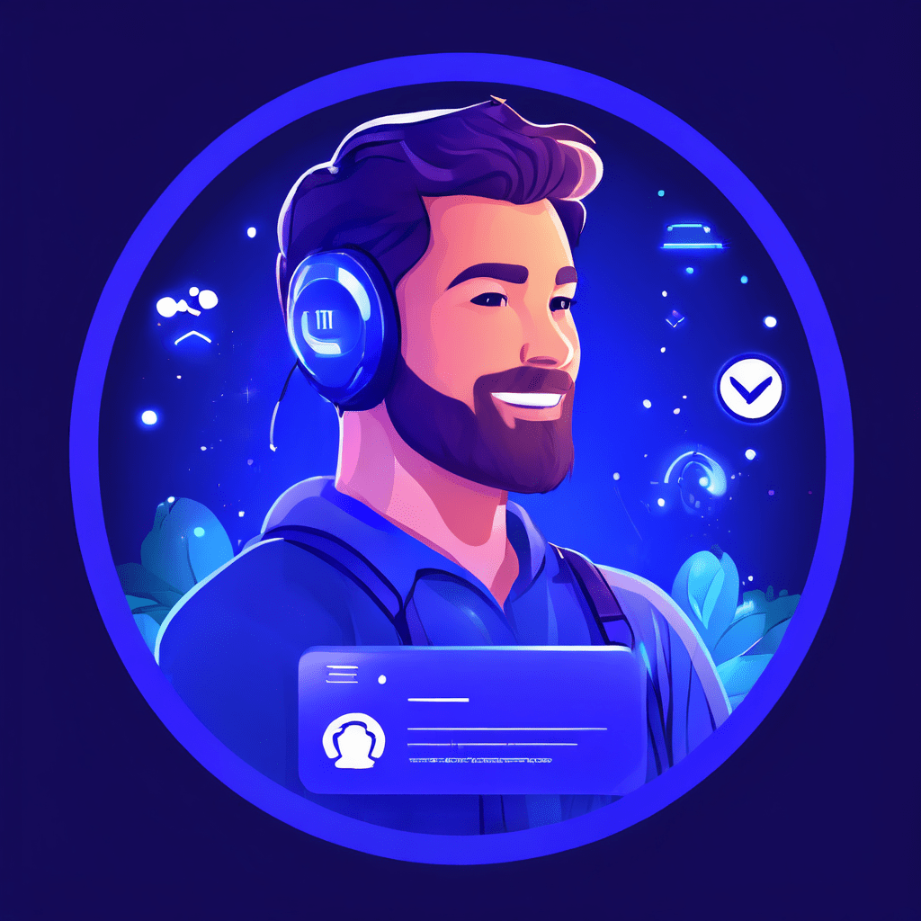 새로운 웹사이트 위에 떠 있는 고객 지원 아이콘이 실시간 채팅 라인으로 연결되어 도움과 신속한 대응을 상징하는 이름표와 소통하는 모습을 표현한 이미지입니다.