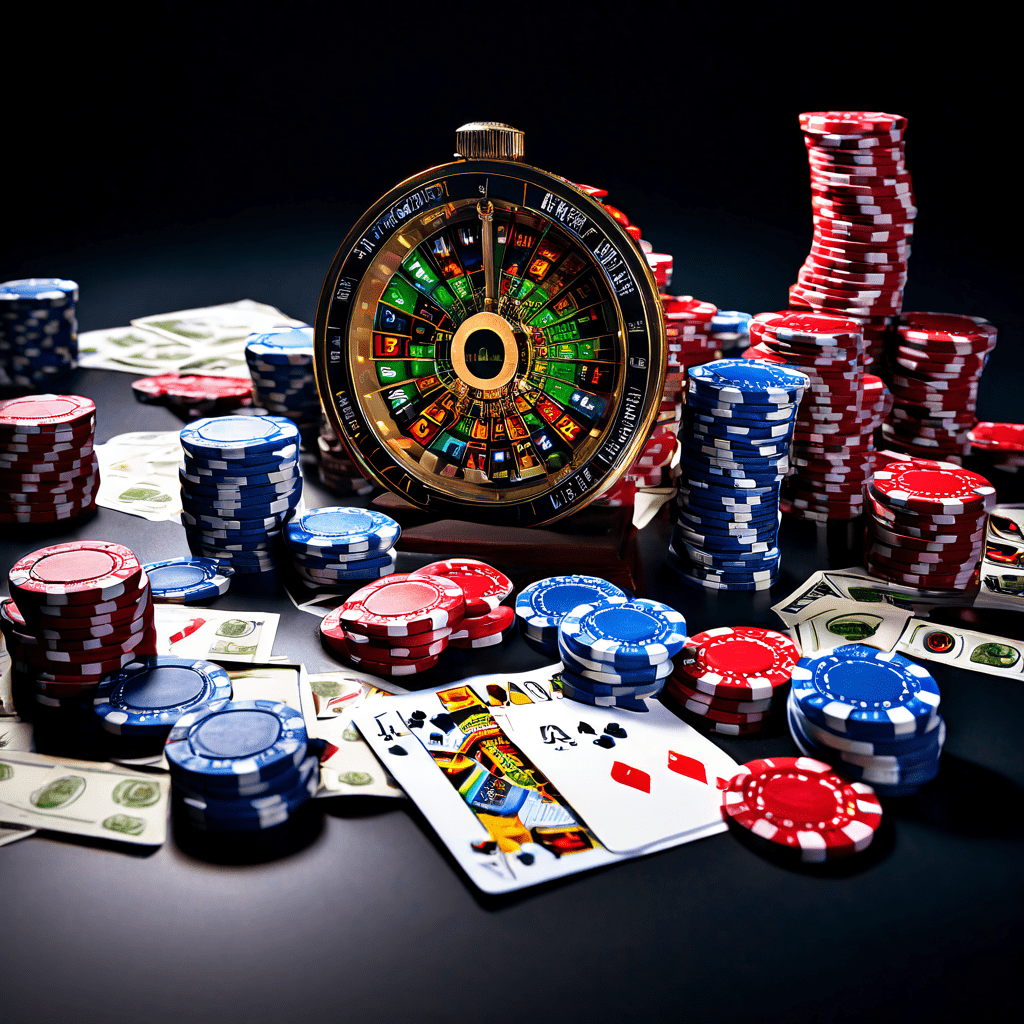 A hand places a stack of casino chips onto a green felt table, with a blurred laptop screen in the background and soft studio ligh