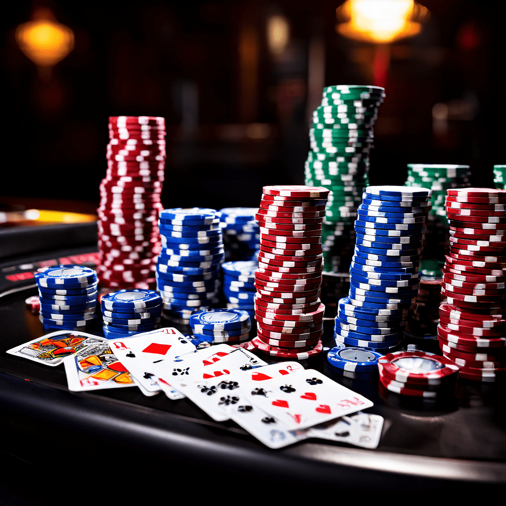 A documentary-style photograph showing two contrasting casino tables side by side, one with a dealer in formal attire handling chi