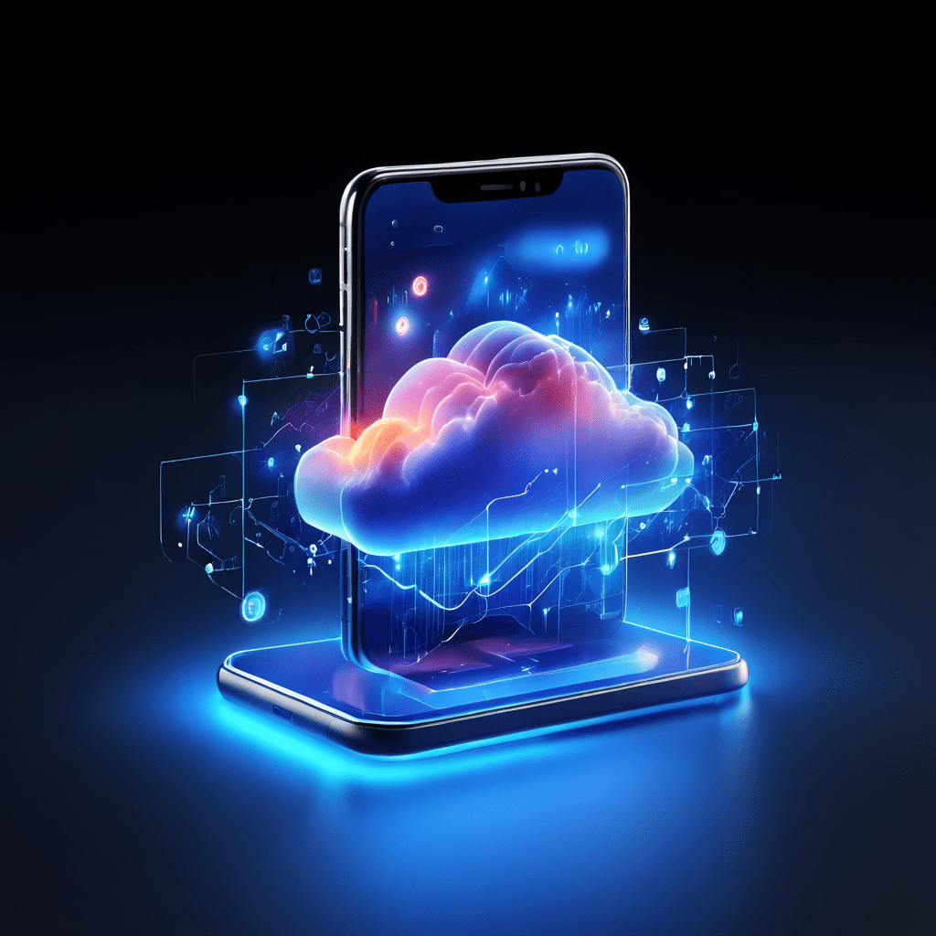Futuristic digital service layers showing connected cloud infrastructure and secure device recognition workflow for online...