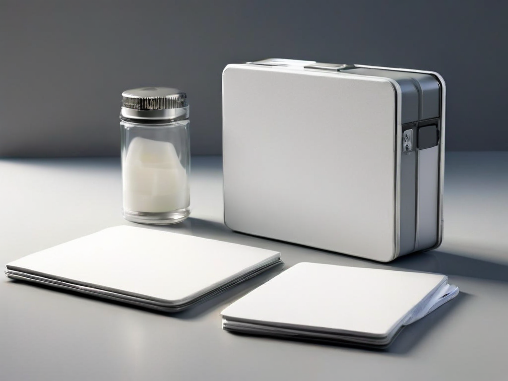 A sealed portable drive and blank index cards arranged on a neutral acrylic tray, representing organized file review.