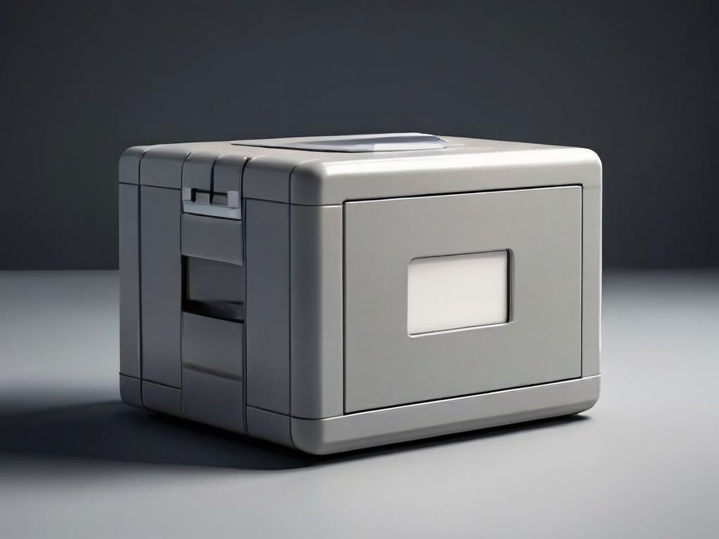 Small storage block with reminder slots and a sealed notification card on a matte gray surface.